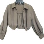 ZARA  Green Relaxed Crop Notched Collar Top Photo 0