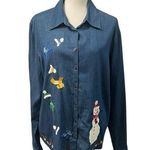 Karen Scott Embroidered Appliqué Winter Holiday Light Denim Shirt Snowman XL Photo 0
