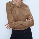 ZARA Long Sleeve Kaki Linen Blouse Size S Photo 2