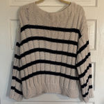 ZARA Cream and Navy Chunky Cable Knit Stripe Sweater Photo 0