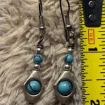 Boho Chic‎ Turquoise Blue Crystals Drop Pierced Earrings Western Navajo Silver Photo 3