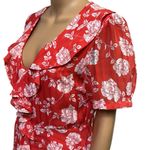 Lulus Ximena Coral Red White Floral Print Ruffled Mini Dress Womens Medium Photo 4