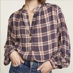 Free People Sz XS Button Front Shirt Northern Bound Plaid Flannel Onyx Oversized Photo 0