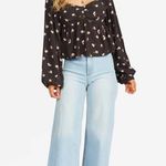 Billabong  Love You More Floral Print Sweetheart Crop Blouse Size L Beach Boho Photo 1