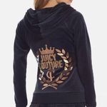 Juicy Couture Embellished Velour Hoodie Jacket Navy Blue w/ Back Sequin Logo Y2K Photo 0