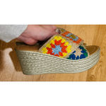 Granny square Multicolor Crochet Wedge Sandals Size 6.5 Gold Photo 3