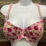 Smart & Sexy Lightly Padded Floral Lace Detail Bra Pink Green Cream Size 40DD Photo 3