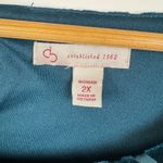 Dress Barn  Velvet Burnout Damask Print Top Size 2X Teal 3/4 Sleeve Boho Holiday‎ Photo 4