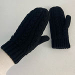 EUC Women’s solid‎ black cable knit thick crocheted winter mittens gloves M/L Photo 0