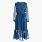 J.Crew NWT Point Sur faux-wrap dress in blue Lurex® crinkle chiffon size 4 Photo 1