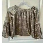Altar'd State Velvet Off Shoulder Top Pink size Small Bell sleeve Velour Photo 2