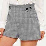 ZARA Gray Plaid High Waist Paperbag Shorts Photo 0