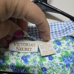 Victoria's Secret Vintage  Cotton Robe Blue‎ Floral Gingham Trim P/S Cottagecore Photo 3