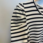 Rebecca Minkoff  Talia Puff Sleeve Ivory Black Stripe Dress Preppy Coastal Large Photo 4