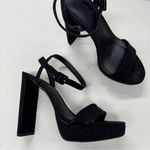 ASOS Black Suede Leather Strappy Chunky Heels Womens 8 Peep Toe Classic Preppy Photo 0