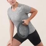 Athleta In Motion Seamless Heather Tee Shirt Women’s Large Gray Stretch Workout Photo 0