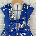 La Peteau Floral Ruffle Bow Cutout Midi Dress 6 Blue Photo 3