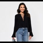 Tobi Lexi Lace Up Bell Sleeve Long Sleeve Black Blouse Top Small Photo 45