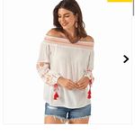 Wrangler Off Shoulder Boho Cowgirl Top White Embroidered Peasant Blouse S NWT Photo 2
