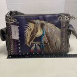 Concealed Carry Western Horse Embroidered Satchel Purple 13X4.5X8.5 Tassel New Photo 4