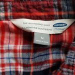 Old Navy Womens Red Plaid Boyfriend Shirt M Long Sleeve Cotton Blend Comfortable Photo 2