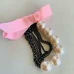 Pearl Black Chain Pink Bow Bracelet Photo 2
