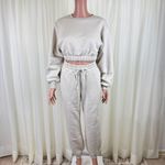 Zenana 2 Pcs Crop Sweatshirt Tracksuit Jogger Pants Set Outfit Active Loungewear Cream Size XL Photo 1