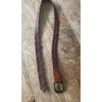 Vintage Woven Brown Leather Belt Brass Buckle 42” Unisex Boho Rustic Style Brown Photo 2