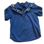 Alice Blue  navy and white ruffle western style button down shirt‎ women's size M Photo 0