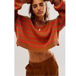 Free People  Easy Street Stripe Crop Pullover Sweater Brown Orange Large Photo 15