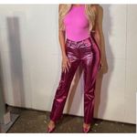 Good American  Icon Faux Leather Pants Metallic Pink Straight Leg Women's Size 28 Photo 1