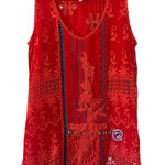 Johnny Was  Orange Embroidered Crochet Lace Tunic Top Size S Boho V Neck Light Photo 0