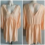 H&M Peach Crinkle Mini Dress – Deep V Neck Empire Waist Lightweight L Photo 1