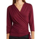 Loveappella Elegant Burgundy Faux Tie Wrap Top Size Small New WOT Photo 0