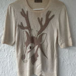 Vintage Ann Margret Tan Reindeer Holiday Lightweight Short Sleeve Sweater M Brown Size M Photo 0