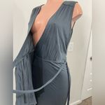 Loft NWT Sleeveless Wrap Dress Size SMALL Asymmetric Ruffle Hem Gray 100% Modal Photo 2