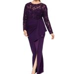 XScape Long Sleeve Lace Bodice Ruffled Formal Dress Photo 7