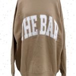 The Bar Varsity Sweatshirt Camel Tan White Oversized Crewneck Pullover Size XL Photo 0