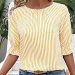 NWOT ~ Women's Yellow & White Button Back Half Sleeve Crewneck Blouse Top ~ XL Photo 1