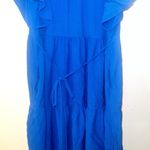 Calvin Klein knee length blue pop over v neck ruffle tiered textured dress Photo 8