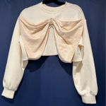 Anthropologie Elegant Cream Cropped Sweatshirt with Draped Front Photo 0