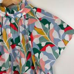Aura Button Up Blouse Sz Small Colorful Leaf Print Short Sleeve Beachy Tropical Photo 1