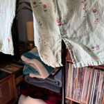 Vintage 90’s Hot Cotton Gardencore Floral 100% Linen Long Sleeve Top Green Photo 5