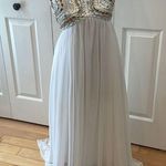 Sequin Hearts white beaded halter lined chiffon open back full length dress Size undefined Photo 0