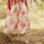 THE GREAT 100% Silk Viola Echo Rose Floral Print Maxi Skirt Size 2 Red Photo 13