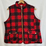 st. john's bay  Quilted Puffer Vest Jacket Womens Plus XXL Full Zip Red‎ Plaid Photo 0