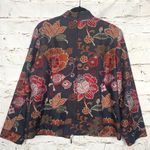 Chico's  Grey Black Deep Red Orange White Floral Jacket Blazer Size 2 Large 12 Photo 1