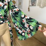 PatBo Kimono Sleeve Wrap Top black and green with white flowers blouse sz L Photo 9