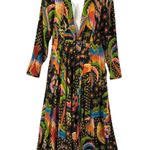 Farm Rio   Macaw Island Maxi Midi Dress Small Black 70s Parrot Tropical  Photo 3