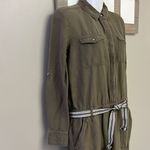 Loft  Army Green 1/2 Button Elastic Waist Jogger Jumpsuit w/Tassel Stripe Belt- S Photo 5